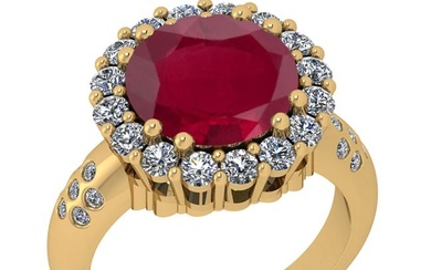 4.30 Ctw VS/SI1 Ruby And Diamond 14K Yellow Gold Engagement Halo Ring