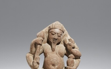A North Indian pink sandstone figure of Agni, the god of fire. Post-Gupta period, 8th/9th century