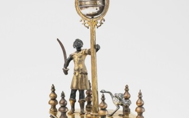 An Augsburg figural clock with an African man and an ostrich