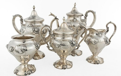 (5) Piece Sterling Silver Art Nouveau Tea Set