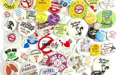 50 Vintage Anti Smoking Buttons Pinbacks