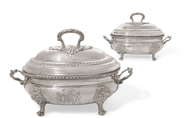 A PAIR OF GEORGE III OVAL SOUP-TUREENS AND COVERS, MARK OF FREDERICK KANDLER, LONDON, 1773