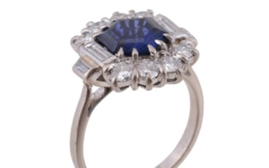A sapphire and diamond panel ring