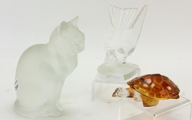 Lalique Art Glass Cat, Bird, Turtle