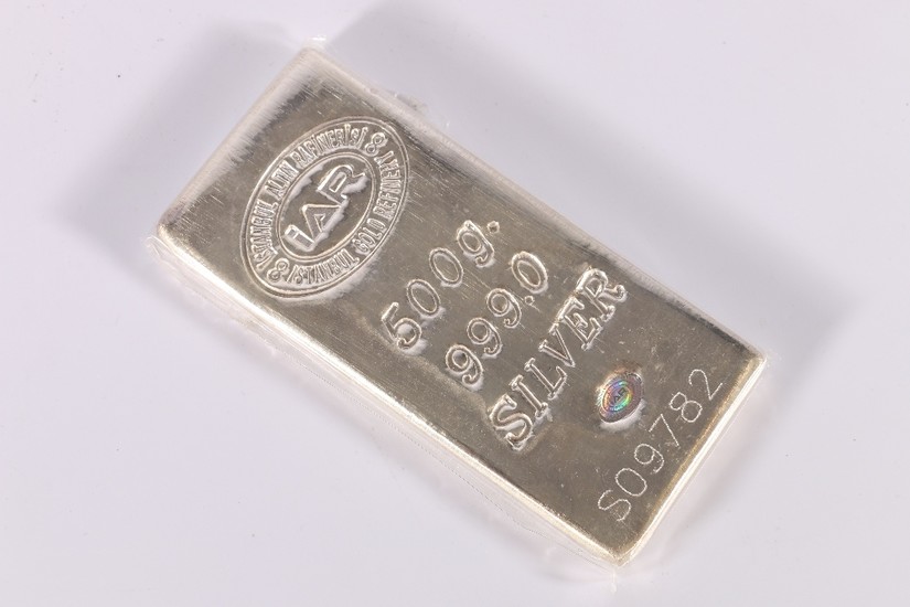 500g 999 pure grade silver bar, serial number 509782, origin...