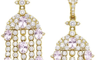 55300: Judith Ripka Kunzite, Diamond, Gold Earrings St