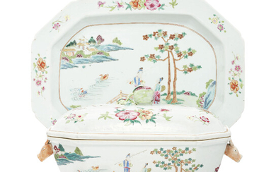 A FAMILLE ROSE SOUP TUREEN, COVER AND STAND, QIANLONG PERIOD, CIRCA 1760