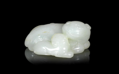 A pale jade 'cat and kitten' group
