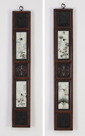 (2) Chinese porcelain plaque panels w/birds & flowers