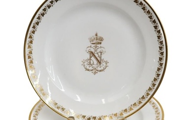 6 Manufacture de Sevres Dinner Plates, A Chiffe Dore De L'Empereur Napoleon III