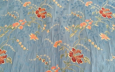 6.00x1.50 Meters Precious San Leucio damask fabric in blue satin and cotton (1) - Resin/Polyester, Silk - 21st century