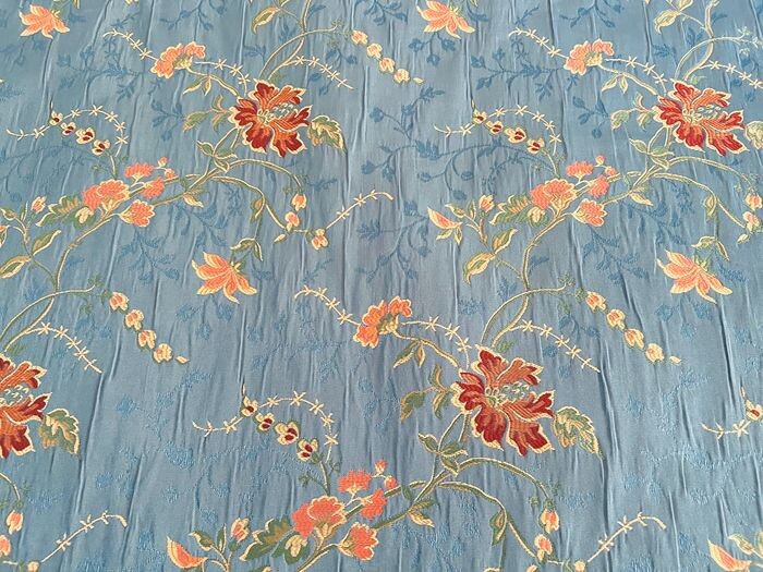 6.00x1.50 Meters Precious San Leucio damask fabric in blue satin and cotton (1) - Resin/Polyester, Silk - 21st century
