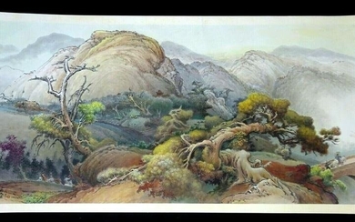70s Chinese Painting Scroll Landscape Yue Tin Mui (KaL)