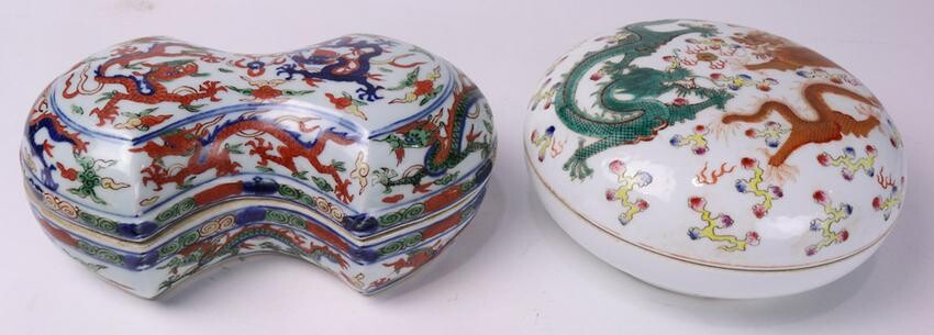 (lot of 2) Two Chinese Lidded Ceramic Dragon Boxes