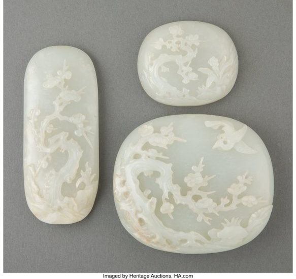 78009: A Group of Three Chinese Carved Jade Plaques fro