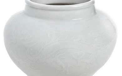Chinese Blanc de Chine Dragon Relief Vase