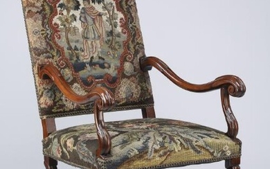 19th c. French carved walnut armchair in needlepoint