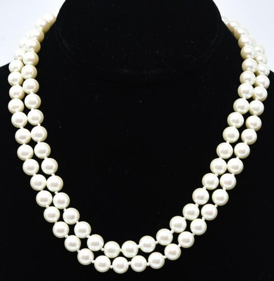8mm Hand Knotted Double Strand Faux Pearl Necklace