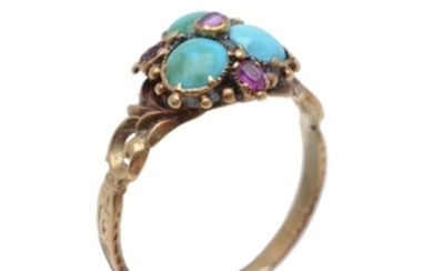 An 1830s turquoise and ruby ring