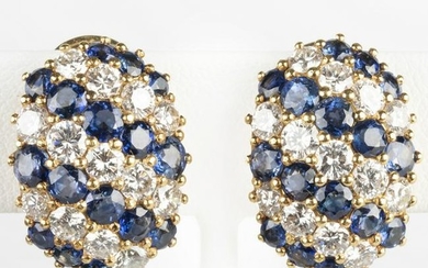 Pair of 18k Gold, Diamond and Sapphire Earclips