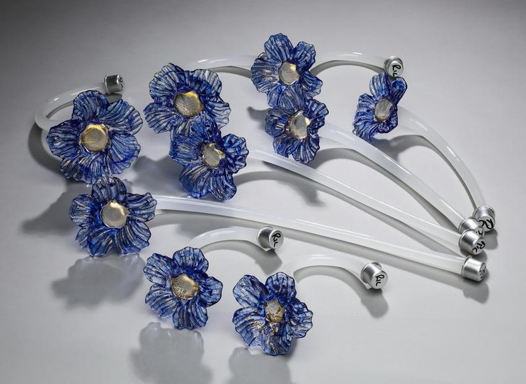 (9) Italian Murano hand-formed glass flowers