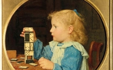 ALBERT ANKER (1831-1910), Mädchen, mit Dominosteinen spielend, um 1900
