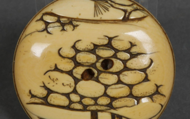 Antique Carved Ivory Japanese Disk Netsuke