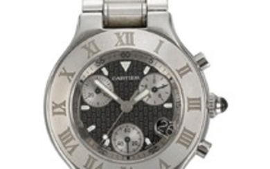 CARTIER | A STAINLESS STEEL CHRONOGRAPH WRISTWATCH WITH REGISTERS AND DATE NO 135312PL CHRONOSCAPH 21 CIRCA 2000