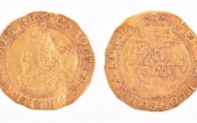 CHARLES I, 1625-49. UNITE Tower Mint under the King, 1625-42, mm. lis. Obv: Crowned bust left with value behind. Rev: Crowned...