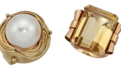 A citrine ring and a cultured pearl...