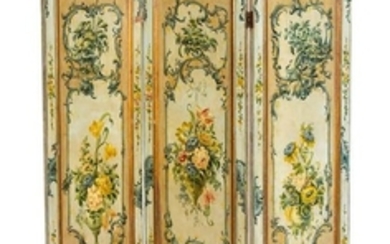 A Continental Painted Three-Panel Floor Screen