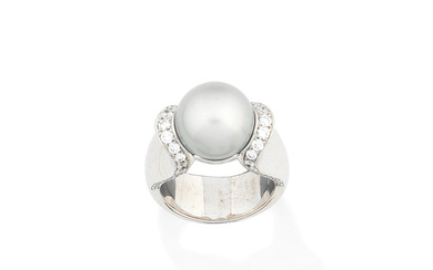 A cultured pearl and diamond ring,, by Wempe