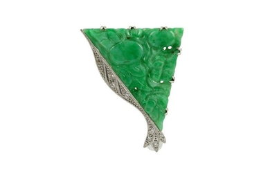 A diamond and jadeite clip