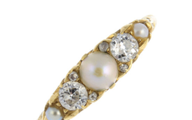 An early 20th century split pearl and diamond ring.