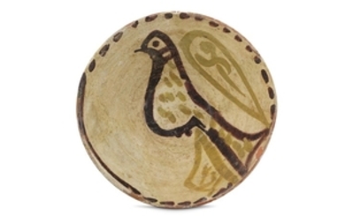 AN EARTHENWARE POTTERY BOWL WITH BIRD DESIGN Possibly...