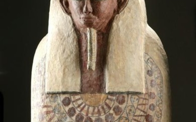 Egyptian Painted Wood / Gesso Sarcophagus Panel