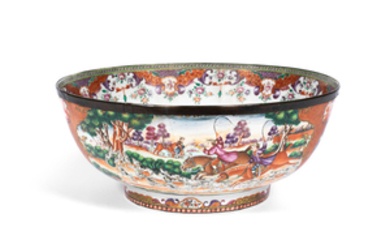 A famille rose 'fox hunting' punch bowl