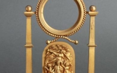 French Gilt Bronze Pocket Watch Holder w Figures