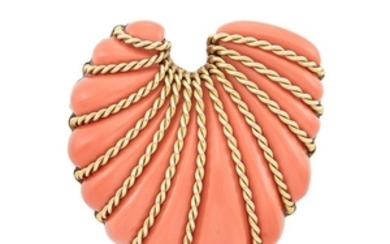 Gold and Coral Composite Shell Brooch, Seaman Schepps
