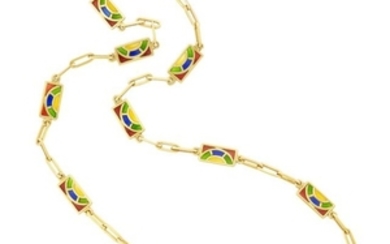 Gold and Multicolored Plique-à-Jour Chain Necklace