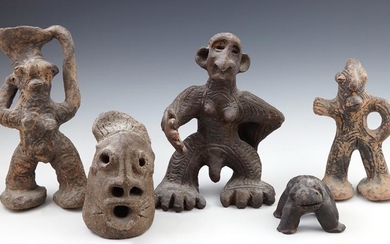 Group of Five Clay New Guinea Figures, consisting of