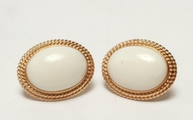 Gump's 14K Yellow Gold & White Coral Earrings Pr