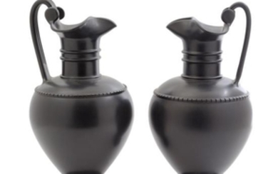 A Pair of Italian Black-Fired Ewers