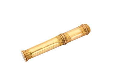 A Louis XV French gold bodkin or needle case, marked with discharge mark only for J-J Prevost, Paris