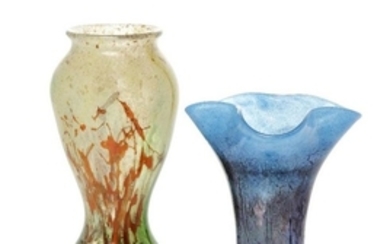 Monart, a glass vase with trefoil neck...