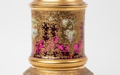 MOSER ATTRIBUTED GILT AND ENAMELED GLASS PEDESTAL