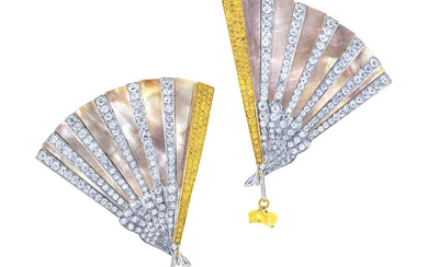 MOTHER-OF-PEARL, DIAMOND AND COLOURED DIAMOND EARRINGS