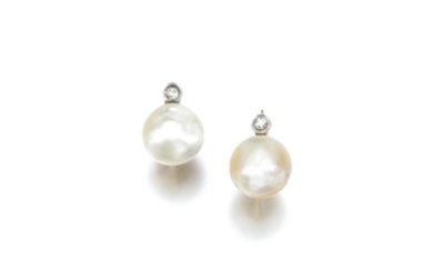 Pair of natural pearl and diamond earrings, early 20th century