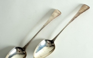 A pair of old English pattern silver basting spoons