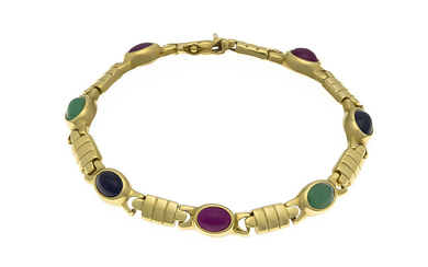 Sapphire ruby emerald bracelet GG 750/000 with 3 oval
